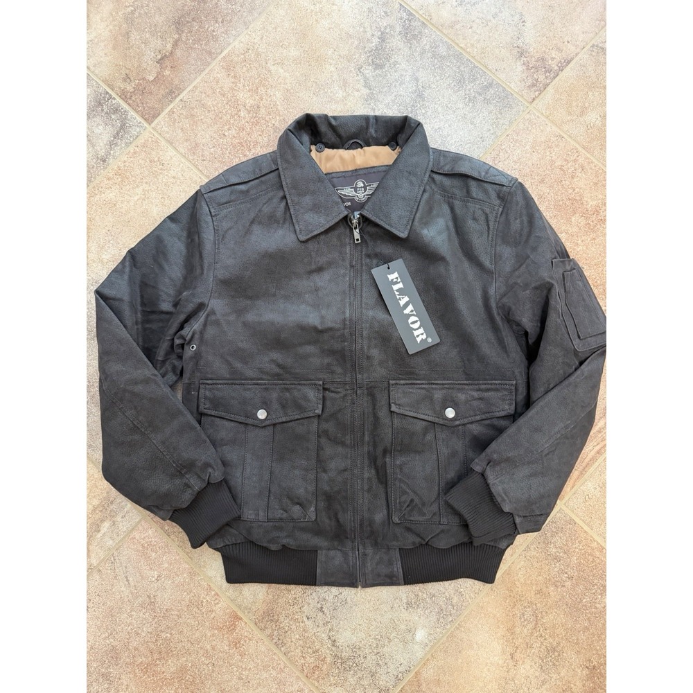 Men's Flavor Leather Flight Bomber Jacket Air Force Aviator Dark Brown-Medium